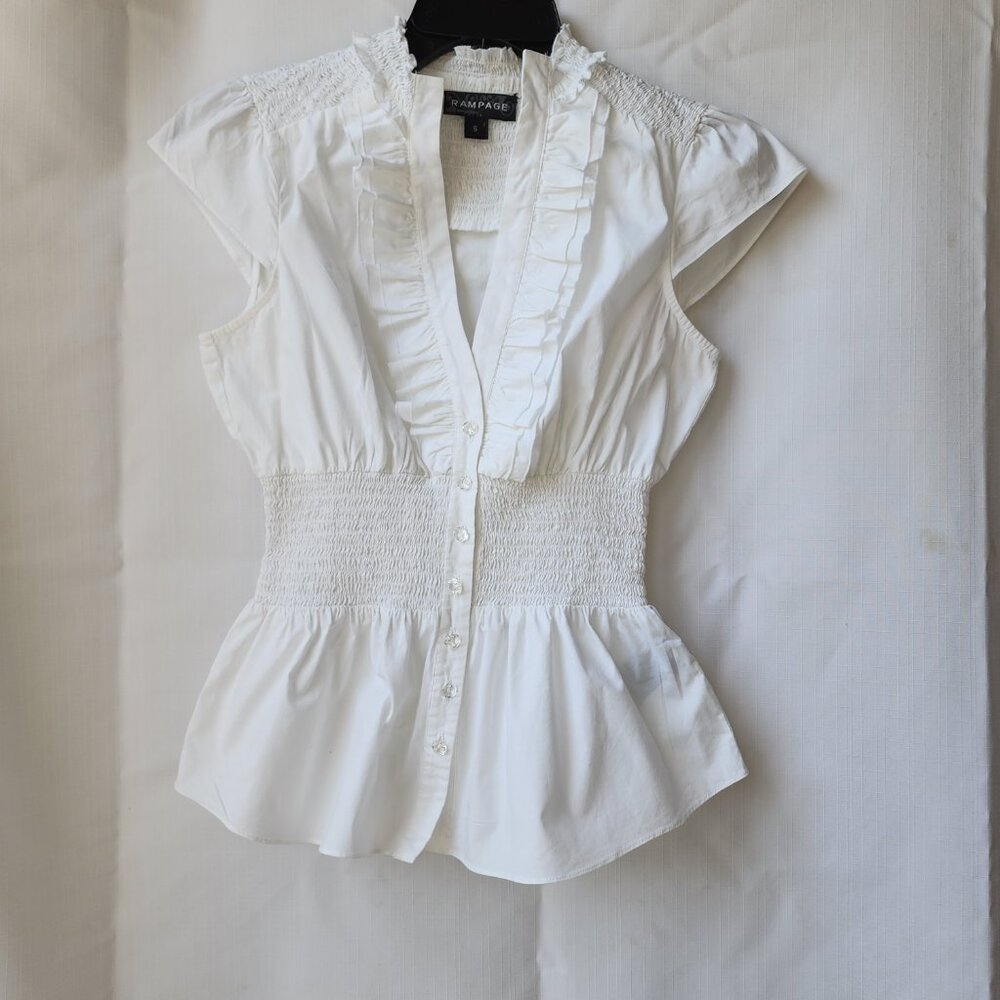✨Rampage Vintage White Ruffle Peplum Blouse Women's Size M Elegant Victorian Y2K